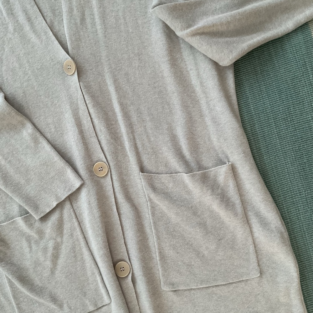 Women’s Eileen Fisher Heather Gray organic cotton silk long cardigan sweater S - Picture 5 of 6